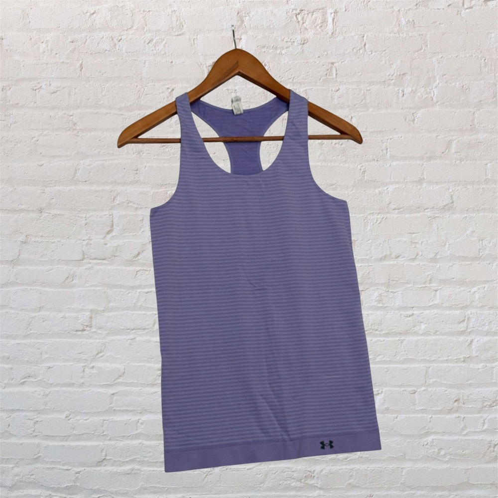 Under Armour HeatGear Purple Striped Racerback Tank Top Fitted‎ Medium